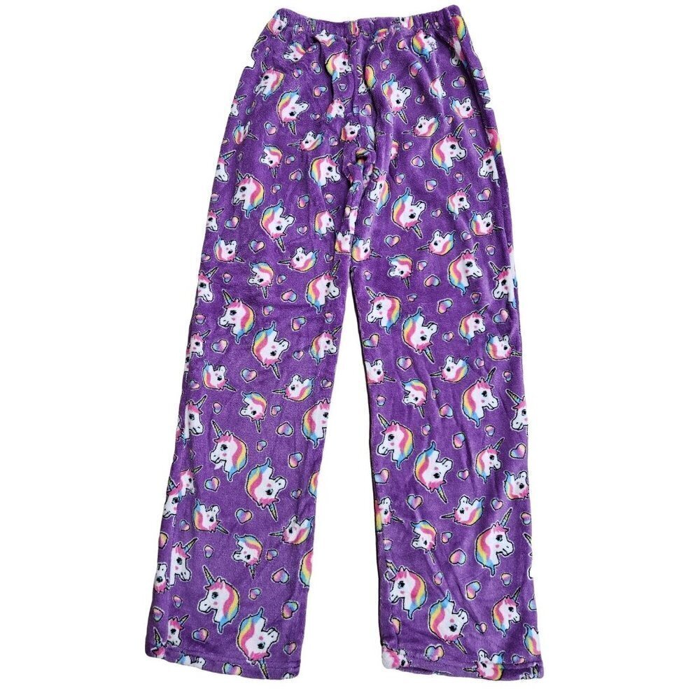 Girls Pajama Pants Large 14/16 Plush Fleece Sleep Wear Fuzzy Kids PJ, Unicorn